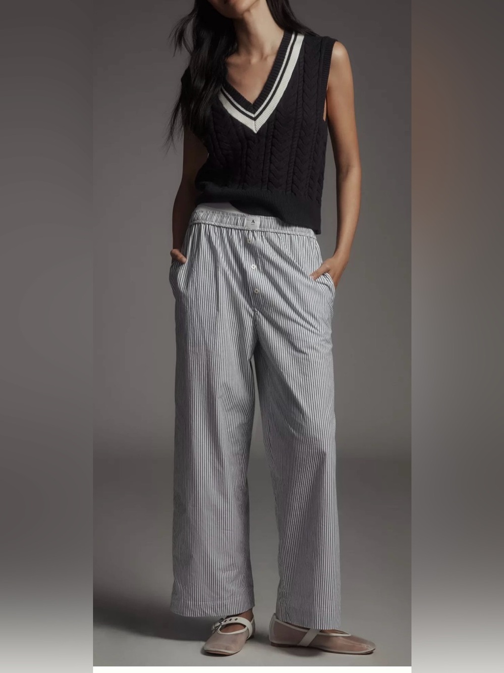 Anthropologie Lyrebird Women’s Wren White and Navy Striped Boxer Pants Size M